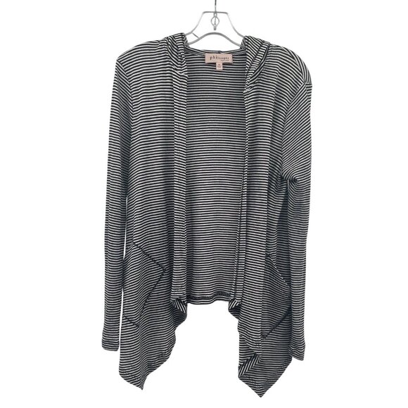 Philosophy Womens Striped Hooded Cardigan Open Front Black/White Size Medium - Picture 1 of 9